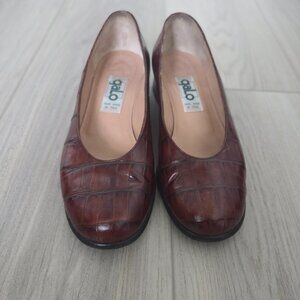 VTG-Galo Croc-Embossed Leather Pumps Italy Chic Mahogany Women EU36/US 6